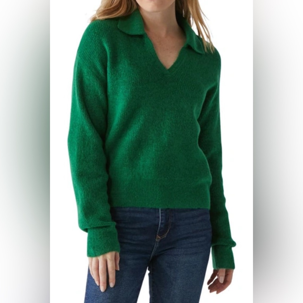 MICHAEL STARS Stevie Collared V-Neck Pullover Longsleeve Knit Sweater NWT